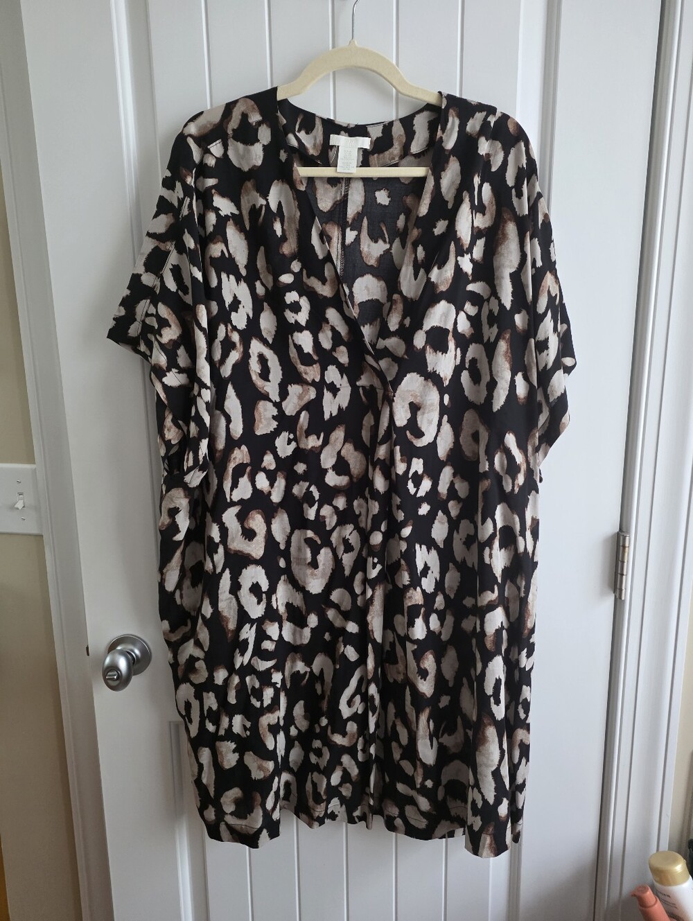 H&M Black and Brown Leopard-Print Tunic Dress Kaftan Sz XL